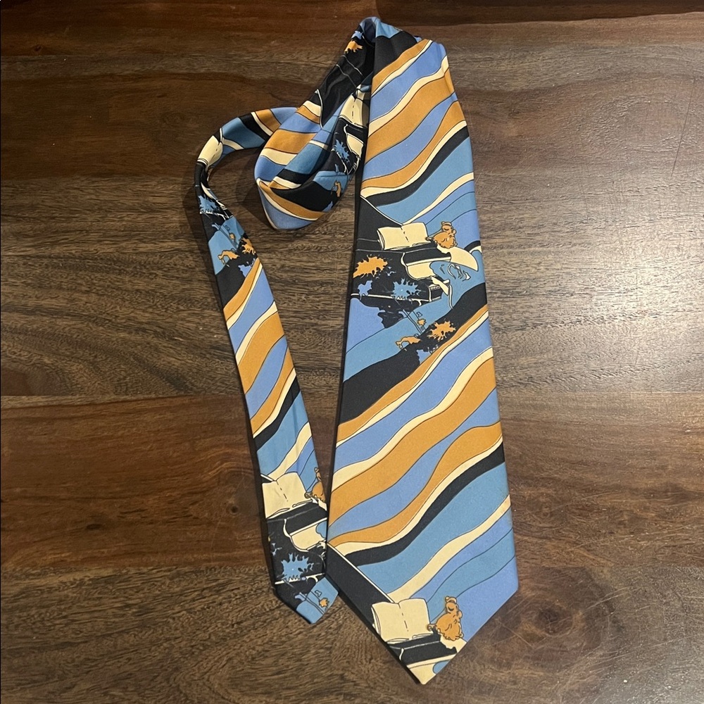 Vintage Louis Feraud Tie Lady on Piano Blue Beige White